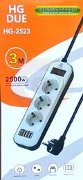 Сетевой фильтр 3гн. с/з 3м 2USB 1Type-C 2500w HG-2523 купить в Донецке ДНР 